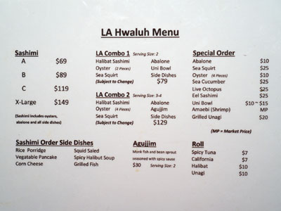 LA Hwaluh Menu