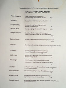 Playa Amor Cocktail List