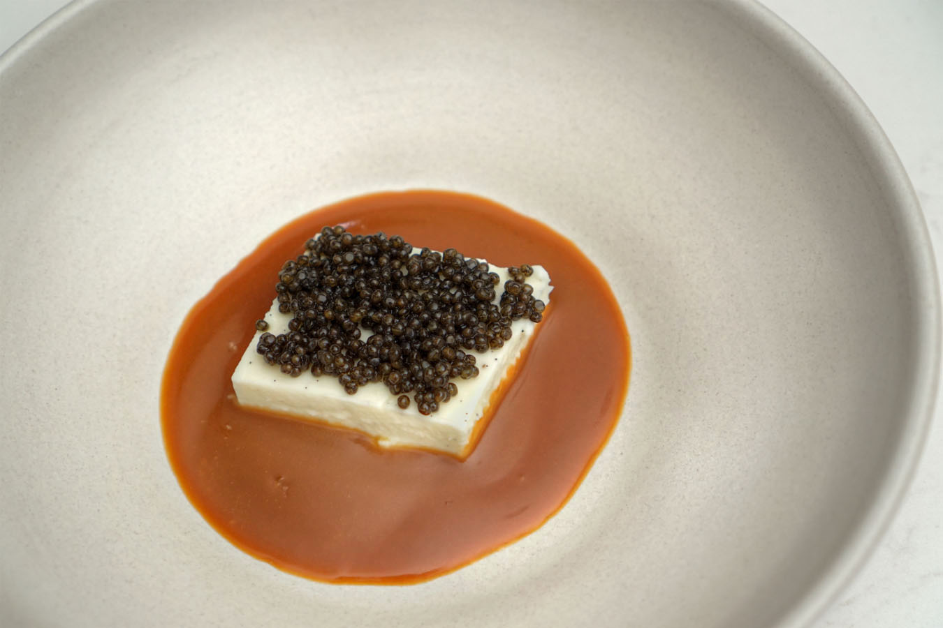 crème fraîche panna cotta, caramel, caviar