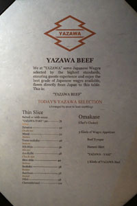 Yazawa Menu: Thin Slice / Omakase