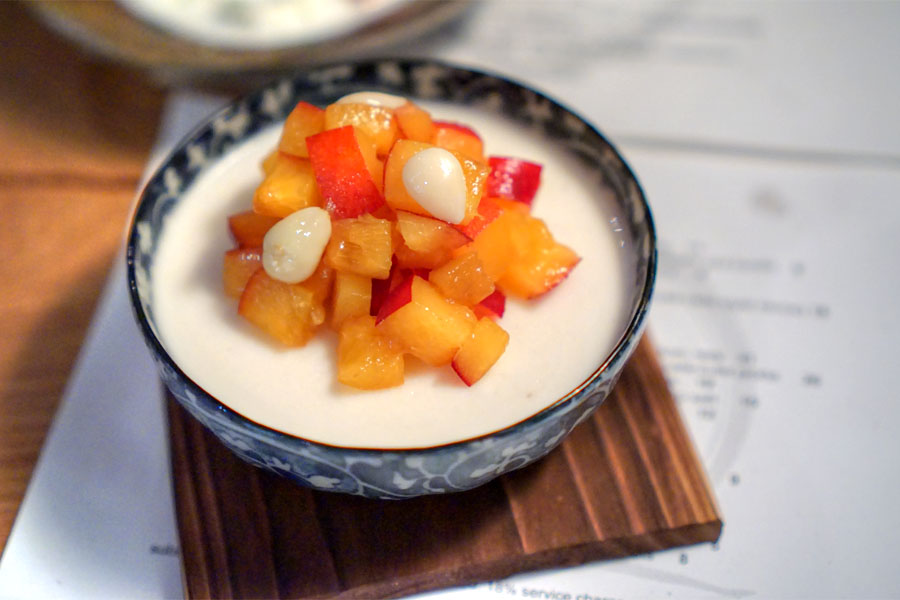 chilled apricot seed tofu, apricots