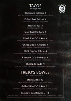 Trejo's Tacos Menu: Tacos & Bowls