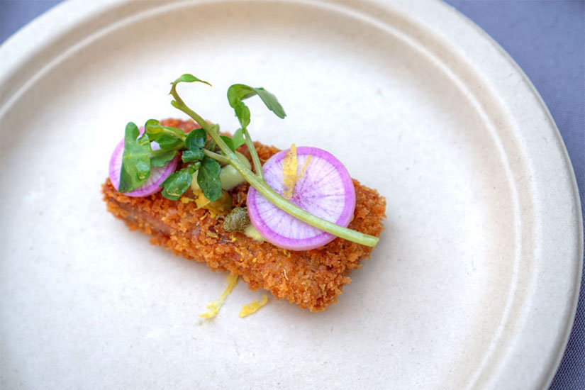 Headcheese schnitzel, pickled Mustard seed, fennel, lemon aioli, watercress