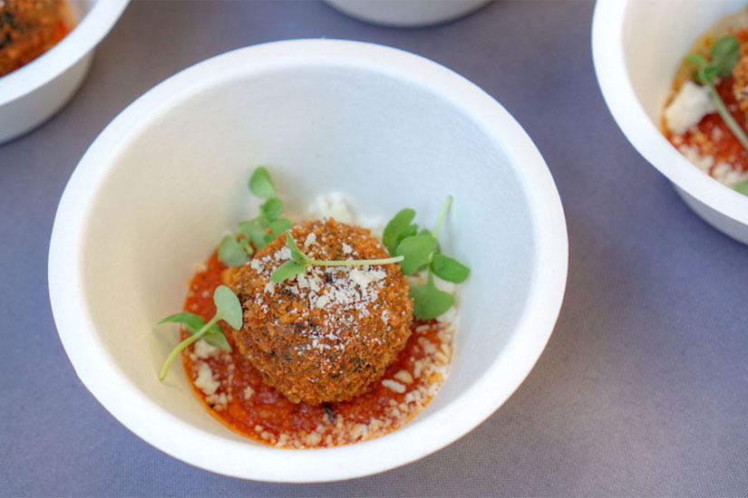 Black garlic risotto arancini, smoked heirloom tomato sauce, parmesan