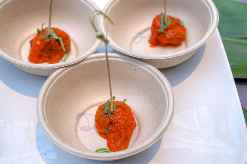 Lamb & steak meatballs, red pepper arrabbiata, mint salad