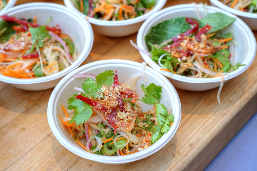 'Goi Du Du' papaya salad, Viet jerky, herbs, candied shrimp, nuoc cham