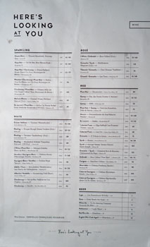 Here's Looking at You Wine & Beer List