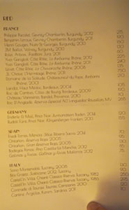 Gwen Wine List: Red (France, Germany, Spain, Italy)