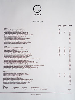 Erven Wine List: Floral/Fruit/Wood