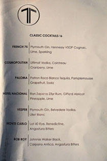 71Above Cocktail List: Classics