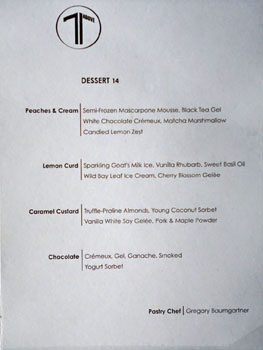 71Above Dessert Menu