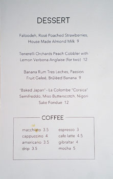 Winsome Dessert Menu