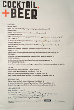 Bestia Cocktail & Beer List