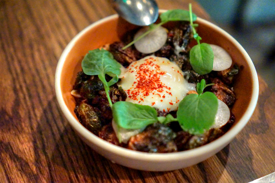 Crispy Brussels Sprouts, Turnip, Cinnamon, Peanut, Egg