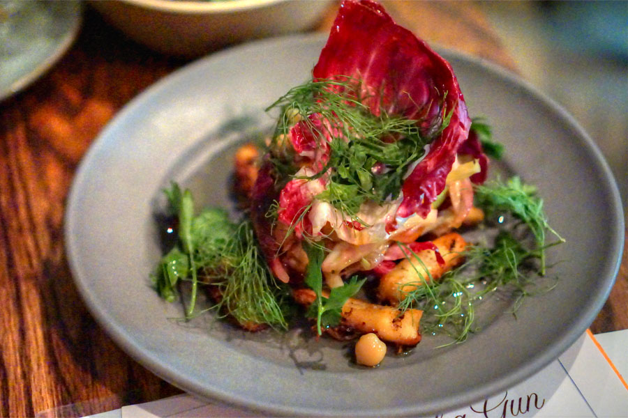 Octopus Salad, Mirepoix, Chili