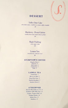 Sawyer Dessert Menu