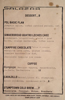 Salazar Dessert Menu