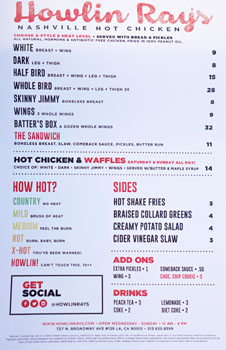 Howlin' Ray's Menu