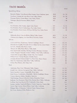 Taco Maria Wine List