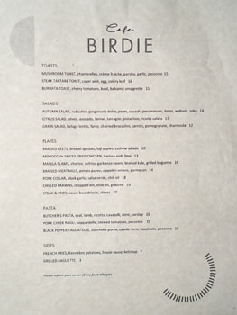 Cafe Birdie Menu