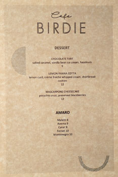 Cafe Birdie Dessert Menu