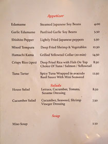 Sushi Enya Menu: Appetizer / Salads / Soup