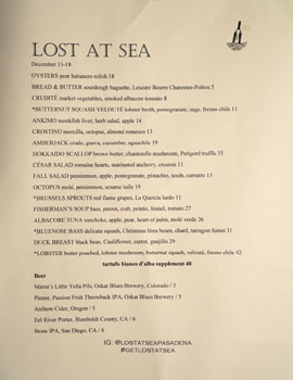 Lost at Sea Menu