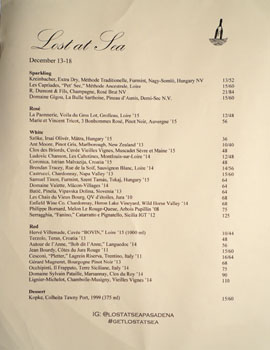 Lost at Sea Wine List