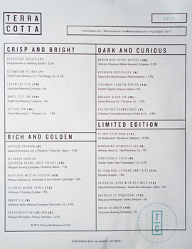 Terra Cotta Beer List