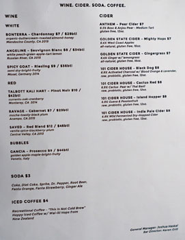 Beer Belly Long Beach Wine, Cider, Soda & Coffee List