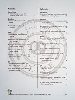 4th and Olive Wine List