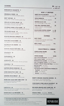 Republique Dinner Menu