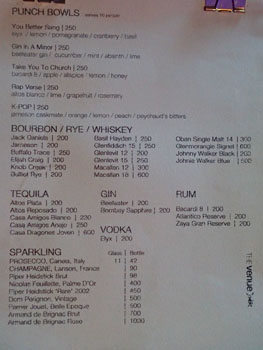 The Venue Karaoke Punch Bowl & Bottle List