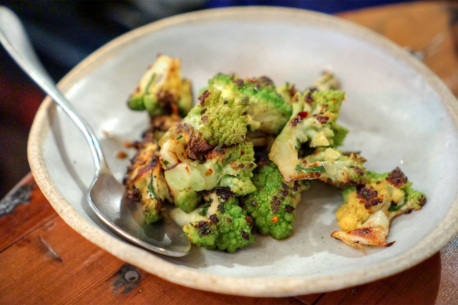 Charred romanesco, mint, chili, lemon