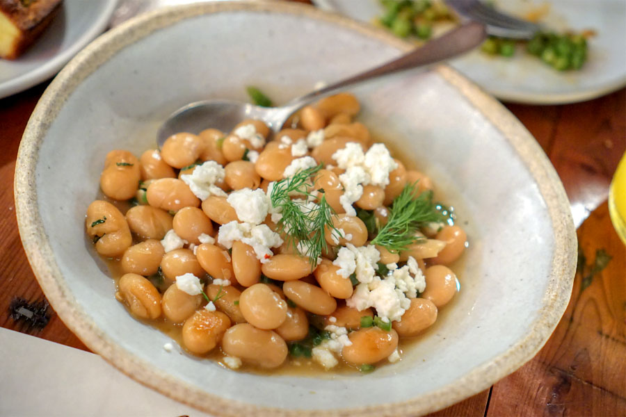 Stewed butter beans, feta, jalapeno, mint