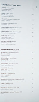 Kali Everyday Bottles Wine List