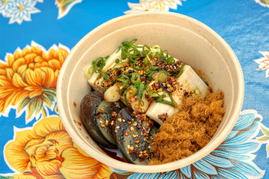 Century Egg Tofu Salad (cured black duck egg w silky tofu and pork floss)