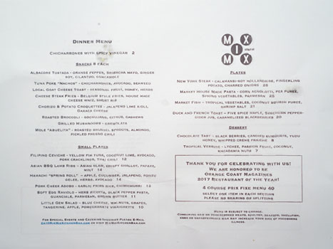 Mix Mix Kitchen Bar Menu