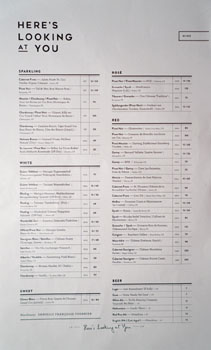 Here's Looking at You Wine & Beer List