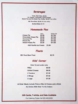 Gus's World Famous Fried Chicken Beverage List, Dessert Menu & Kids' Menu