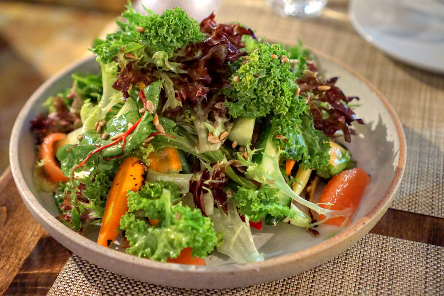 'Chef's Salad' with Coleman farm lettuces, daily vegetable selection and walnut bahza