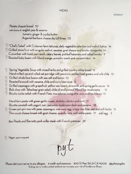 PYT Menu