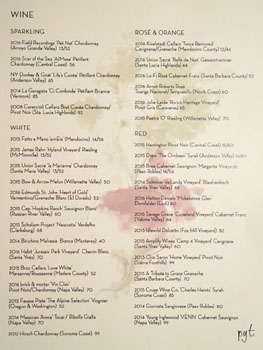 PYT Wine List