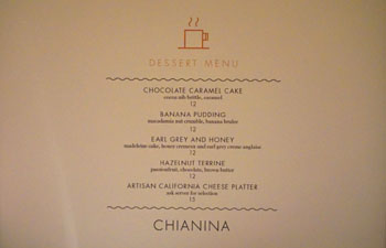 Chianina Steakhouse Dessert Menu