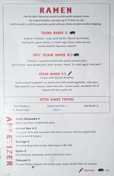 Tajima Menu