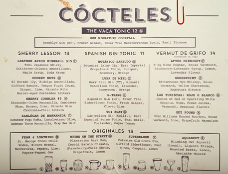 Vaca Cocktail List