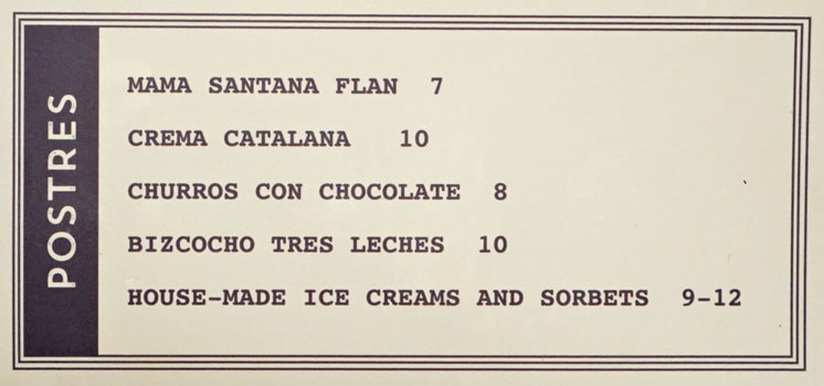 Vaca Dessert Menu