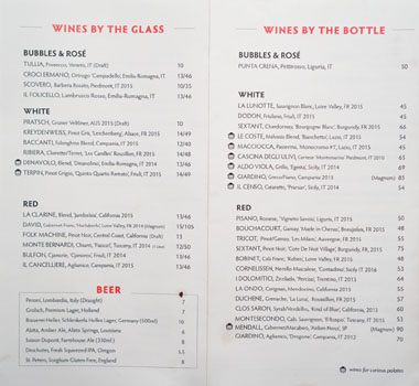 Cosa Buona Wine & Beer List