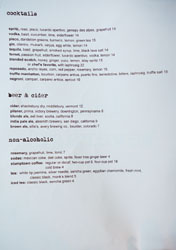 Ink Cocktail & Beer List