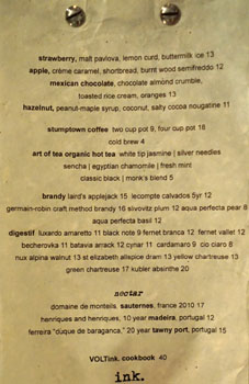 Ink Dessert Menu